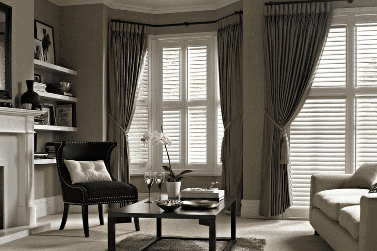 Timber Plantation shutters in nice room with chair and table